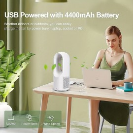 Desk Fan, Quiet Bladeless Fan USB Desktop Rechargeable Fan, Small Portable Table Fan With 3 Cooling Speeds, Touch Control Personal Fan For Bedroom, Office, Home, Outdoor
