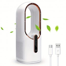 Desk Fan, Quiet Bladeless Fan USB Desktop Rechargeable Fan, Small Portable Table Fan With 3 Cooling Speeds, Touch Control Personal Fan For Bedroom, Office, Home, Outdoor

