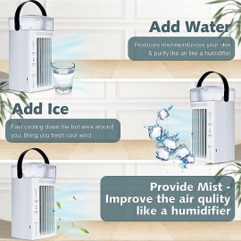 Portable Air Conditioner Fan 4 in1 Desktop Cooling Fan with 4 Wind Speed & 2 Spray Modes 7 Colors LED Light & 2-8H Timer 700ml Large Watertank High-Efficiency Cooling Fan for Room Office Bedroom
