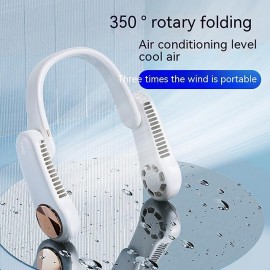 Portable 2400mAh Hanging Neck Fan Foldable Summer Air Cooling USB Rechargeable Bladeless Mute Neckband Fans Outdoor
