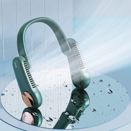 Portable 2400mAh Hanging Neck Fan Foldable Summer Air Cooling USB Rechargeable Bladeless Mute Neckband Fans Outdoor
