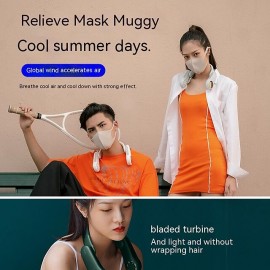Portable 2400mAh Hanging Neck Fan Foldable Summer Air Cooling USB Rechargeable Bladeless Mute Neckband Fans Outdoor
