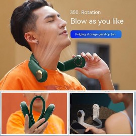 Portable 2400mAh Hanging Neck Fan Foldable Summer Air Cooling USB Rechargeable Bladeless Mute Neckband Fans Outdoor
