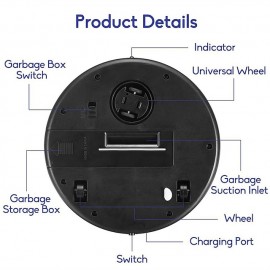 Black Automatic Rechargeable Smart Robot Vacuum Cleaner Suction Sweeping Robot
