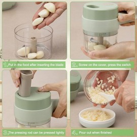 4 in 1 Portable Electric Vegetable Cutter Set,Gatling Vegetable Chopper Mini Wireless Food Processor,Garlic Chili Onion Celery Ginger Meat Garlic Chopper with Brush
