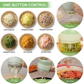 4 in 1 Portable Electric Vegetable Cutter Set,Gatling Vegetable Chopper Mini Wireless Food Processor,Garlic Chili Onion Celery Ginger Meat Garlic Chopper with Brush
